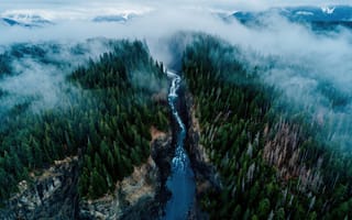Картинка пейзаж, горы, графика, каньон, разлом, горная-река, облака, течение, цифровой-арт, нейросеть, заставка, туман, рендеринг, 4k, панорама, тайга, ели, 2k, 16:9, покой, свежесть, иллюстрация, HD-, дымка, ИИ, лес, русло, ущелье, скалы, сосны, река, эстетика