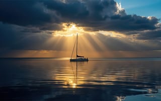 Картинка парусник, яхта, океан, нейросеть, рабочий стол, парусная лодка, солнце, 2k, ИИ, водная гладь, эстетика, вода, драматическое небо, одинокий парус, облака, морская гладь, 1920х1080, 4k, спокойствие, путешествие, закат, небо, горизонт, отражение, природа, умиротворение, парусный спорт, морской пейзаж, море, свет, лучи солнца, HD, тени, красота природы, 16:9, сумерки, романтика, свобода