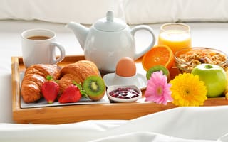 Картинка завтрак, фрукты, кофе