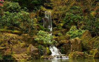 Обои Portland Japanese Garden Waterfall, парк, водопад, сад