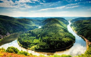 Картинка река Саар, Метлах, Петля реки Саар в Метлахе, Германия