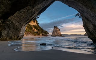 Картинка Новая Зеландия, берег, море, закат