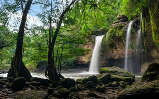 Картинка водопад, Таиланд, камни, деревья
