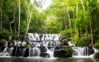 Картинка водопад, скалы, Таиланд, деревья