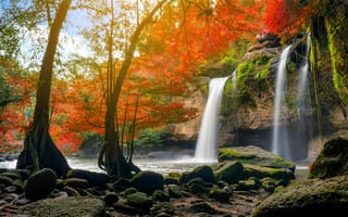 Картинка водопад, осень, деревья, Таиланд