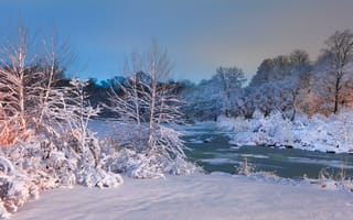 Картинка зима, река, деревья