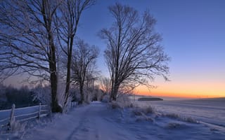 Картинка закат, зима, поле