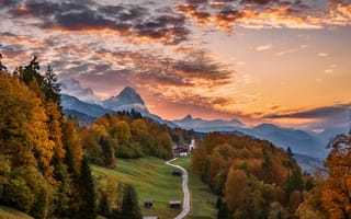 Картинка Бавария, горы, Германия, закат