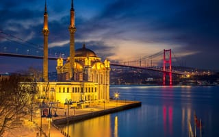 Картинка Мечеть Ортакёй, ночь, Стамбул