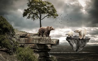 Картинка скалы, фантазия, медведи, летающий остров