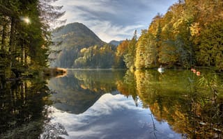 Картинка Куфштайн, Австрия, озеро, осень, деревья, лес, пейзаж, Альпы