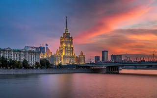 Картинка Гостиница Рэдиссон Ройал, Новоарбатский мост на закате, Москва, Россия