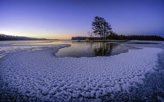 Картинка закат, лёд, озеро