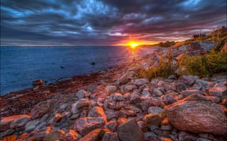 Картинка Nyhamnslaege, море, закат, Швеция