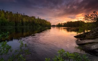 Картинка закат, река, лес