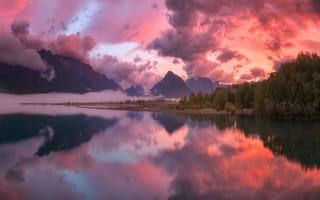 Картинка восход солнца в Гленорчи, река, Новая Зеландия