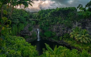 Картинка Maui, закат, Hawaii, водопад