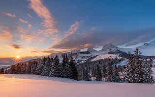Обои Швейцария, закат, горы, зима