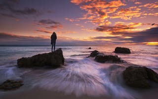 Картинка Малибу, Калифорния, закат солнца, океан