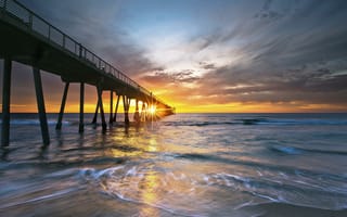 Картинка пляж, Калифорния, закат солнца, пирс