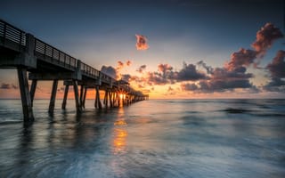 Картинка Джуно Бич, пирс, море, Флорида, пейзаж, закат
