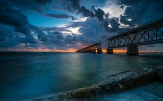 Картинка Florida, закат, пейзаж, мост, пирс, море