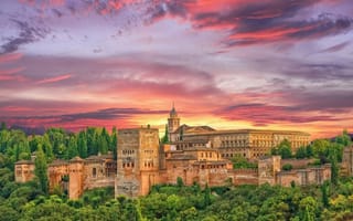 Картинка Закат в Альгамбре, Альгамбра, Испания, Гранада