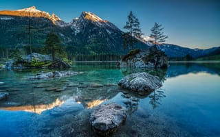 Картинка Озеро Хинтерзее, деревья, горы, Германия, пейзаж, озеро, Hintersee