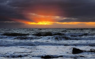 Картинка Морнингтон, море, Австралия, Виктория, пейзаж, пена, закат солнца, закат, горные породы, волны