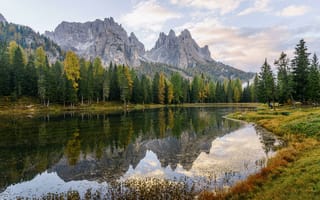 Картинка озеро Мизурина, горы, деревья, Италия