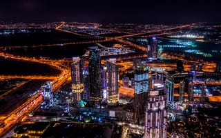 Картинка город, большой город, здания, небоскреб, ночь, удивительный, вид, Дубай, городской