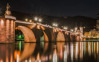 Картинка Старый мост в Гейдельберге, ночь, огни, Гейдельберг