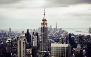 Картинка Нью-Йорк, архитектура, небо, городской, небоскреб, пейзаж, Эмпайр стейт билдинг, cloudscape, открытый, современный дизайн