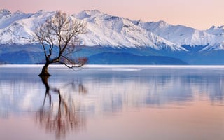 Картинка Уанака, Восход, природа, пейзаж, закат, Новая Зеландия, озеро, горы