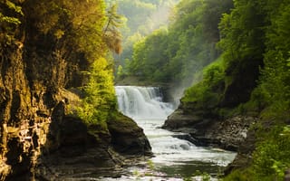 Картинка Letchworth State Park, пейзаж, водопад, деревья, природа, скалы, река