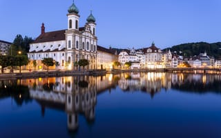 Картинка Йезуитенкирхе, иллюминация, Швейцария, ночь, город, Люцерн