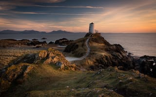 Картинка Llanddwyn, Anglesey, Уэльс, море, закат, Англси, пейзаж, Великобритания