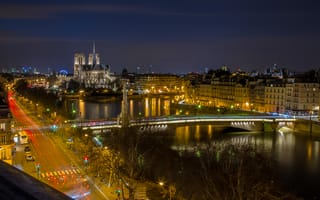 Картинка Париж, иллюминация, Франция, Paris, город, ночь, Notre dame, ночные города