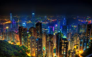Картинка Гонконг, Китай, город, иллюминация ночной город