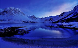 Картинка Грётфьорд, зима, озеро, горы, Норвегия, пейзаж, снег закат