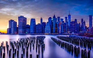 Картинка Манхэттен, Нью-Йорк, закат солнца