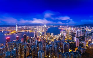 Картинка Hong Kong, город, Гонконг, иллюминация, Китай, ночной город