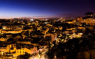 Картинка Лиссабон, огни, иллюминация, город, ночь, Португалия