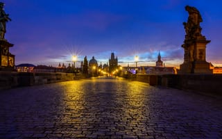 Картинка Прага, Чешская Республика, мосты, город, иллюминация, Пражский град, ночь, Prague, Карлов мост, Czech Republic, ночные города, Чехия
