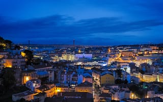 Картинка Лиссабон, ночь, огни, Португалия, город, иллюминация