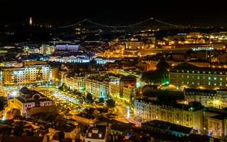 Картинка Ночная точка зрения площади Мартима Мониза, Португалия, иллюминация, ночь, ночные города, Лиссабон