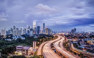 Картинка Kuala Lumpur from KL Tower, Куала Лумпур, Малайзия, здания, городской пейзаж, дороги, дома