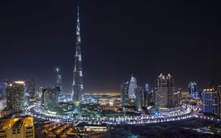 Картинка Дубай, ночные города, Дороги, ОАЭ, Dubai from Taj Dubai, Ночь, Дома, Небоскребы