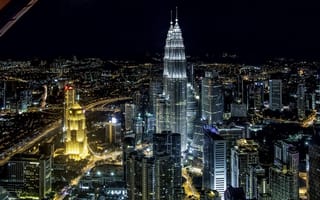 Картинка Kuala Lumpur from KL Tower, Куала Лумпур, город, ночные города, ночь, Малайзия