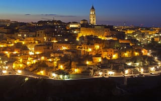 Картинка Городские огни, Базиликата, ночные города, Матера, Италия